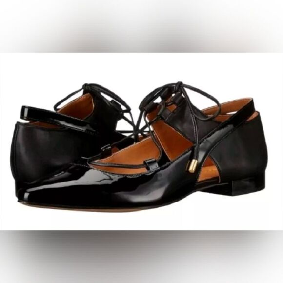 Calvin Klein Women Evalyn Ballet Flat pattern leather shiny pointy toe Black 7.5 - Picture 1 of 9